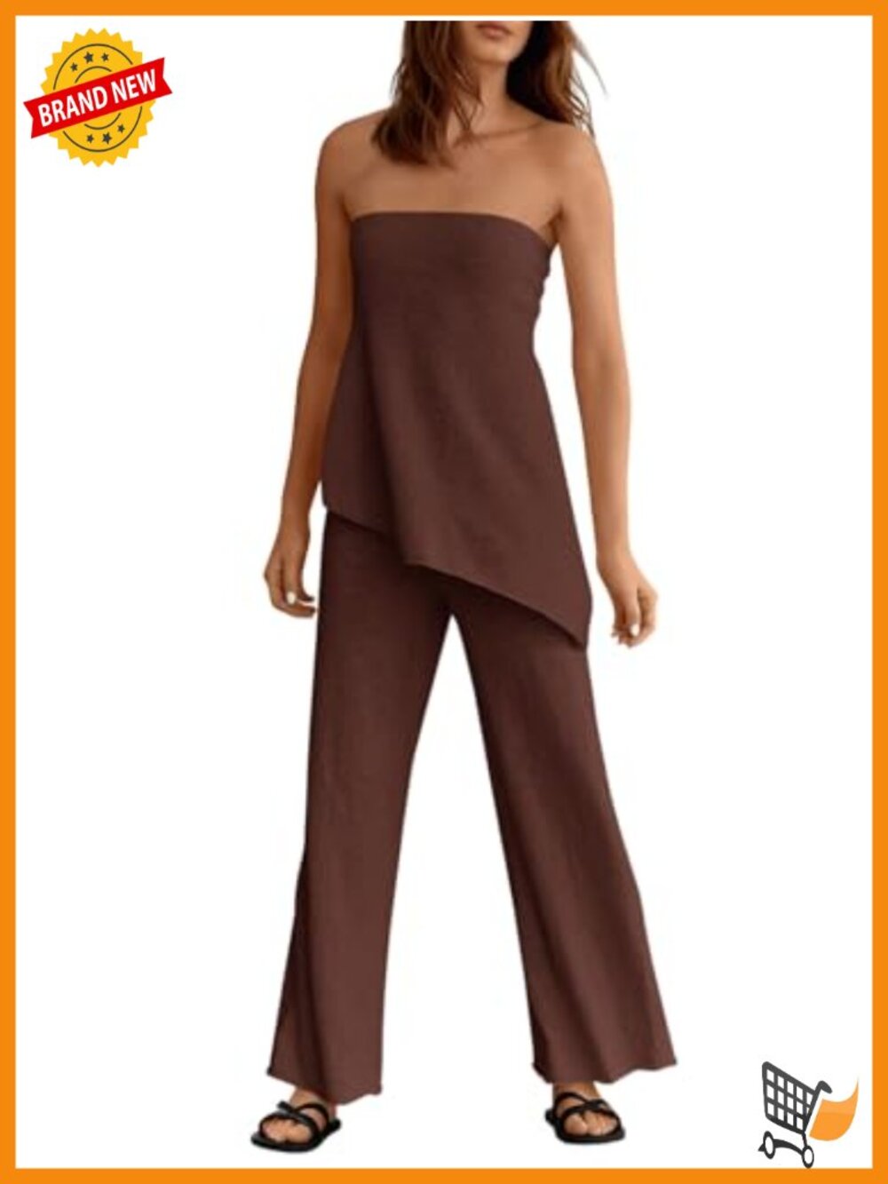 2 Piece Knit Lounge Set Asymmetrical Tube Top Wide Leg Pants